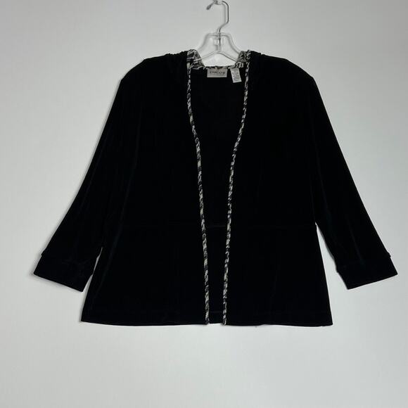 Chicos Travelers Long Sleeve Open Front Hoodie Cardigan Black Womens 1 Medium - Picture 2 of 12